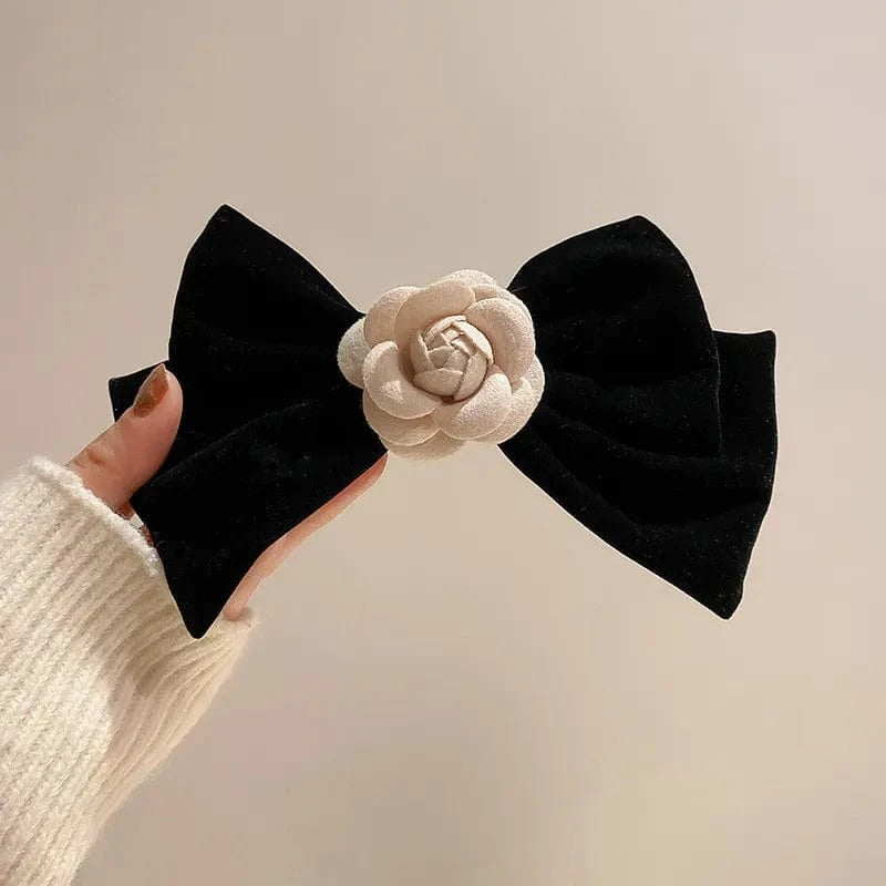 Rose Trim Bow Hair Clip - Fashorio