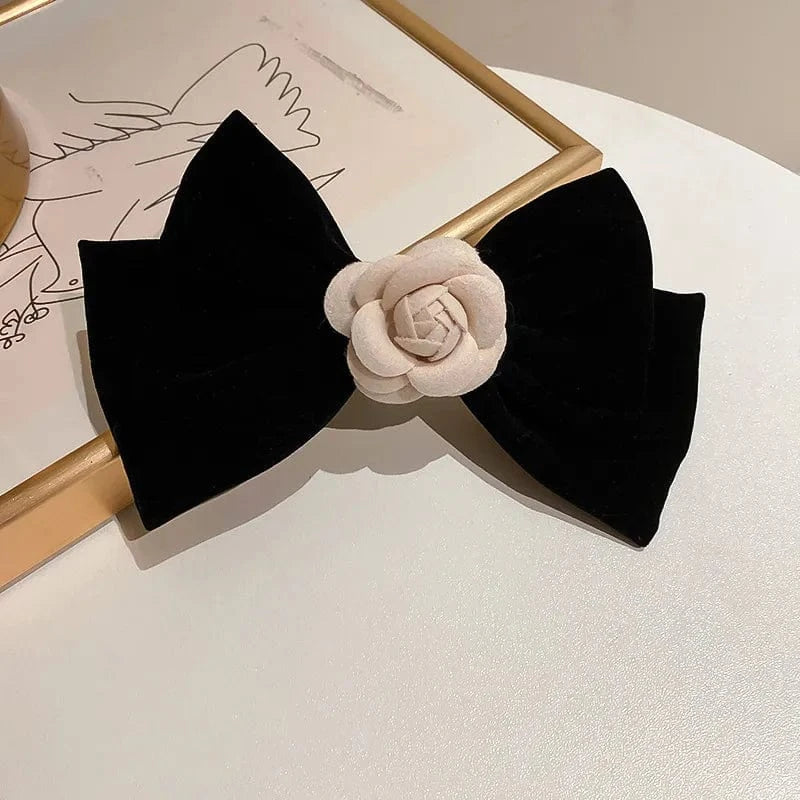 Rose Trim Bow Hair Clip - Fashorio