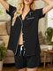 Fashorio Black / S Button Up Short Sleeve Top and Shorts Lounge Set