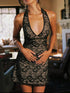 Fashorio Black / S Floral Lace Halter Deep V-Neck Bodycon Dress