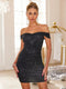 Fashorio Black / S Glitter Ruched Off-Shoulder Mini Dress