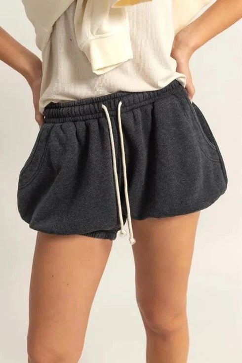 HYFVE Drawstring Bubble Hem Shorts Black - Fashorio