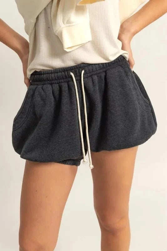 HYFVE Drawstring Bubble Hem Shorts Black - Fashorio