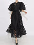 Fashorio Black / S Lace Puff Sleeve Tie Waist Maxi Dress