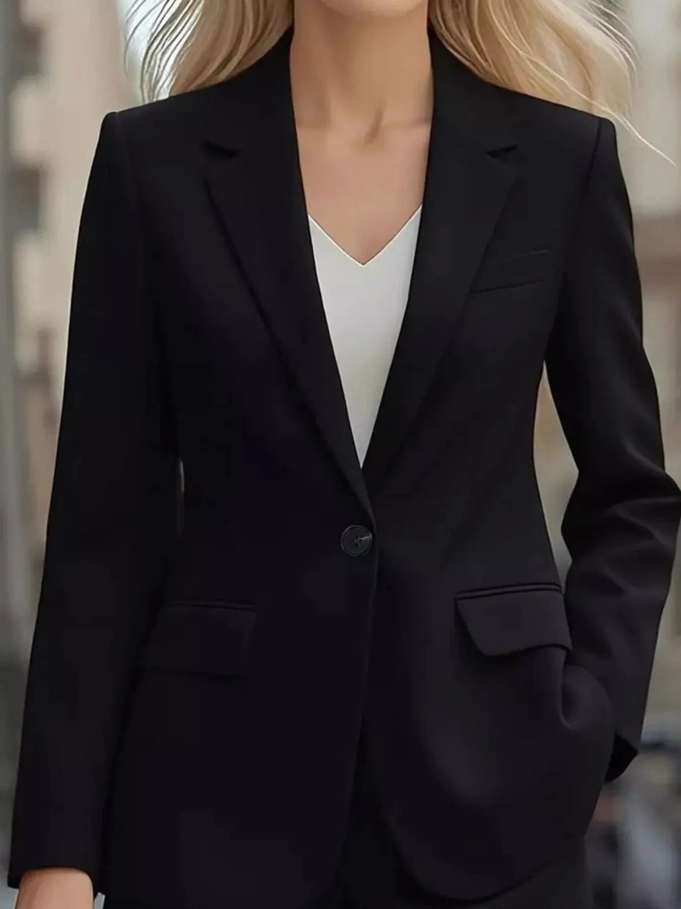 Lapel Collar One Button Blazer Black - Fashorio