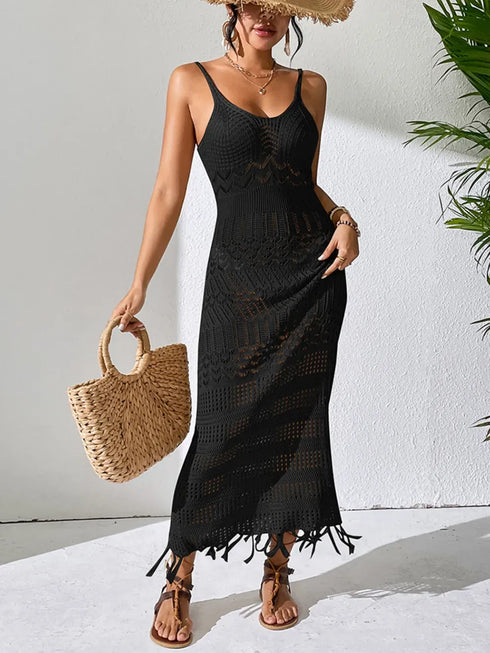 Fashorio Black / S Openwork Scoop Neck Cover-Up Dress