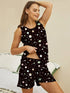 Fashorio Black / S Printed Round Neck Top and Shorts Lounge Set