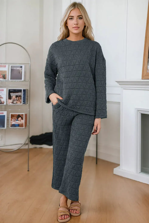 Fashorio Black / S Round Neck Top and Pocketed Pants Lounge Set