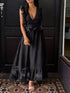 Fashorio Black / S Ruffle Trim Deep V-Neck Maxi Dress