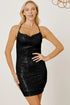 Fashorio Black / S Sequin Spaghetti Strap Mini Wrap Dress