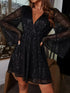 Fashorio Black / S Sequin Surplice Long Sleeve Dress