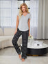 Fashorio Black / S V-Neck Short Sleeve Top and Pants Lounge Set