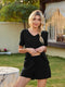 Fashorio Black / S V-Neck Short Sleeve Top and Pocketed Shorts Lounge Set