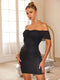 Fashorio Black / XS Backless Sequin Off Shoulder Short Sleeve Dress