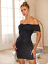 Fashorio Black / XS Backless Sequin Off Shoulder Short Sleeve Dress