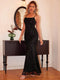 Fashorio Black / XS Sequin Square Neck Maxi Cami Dress