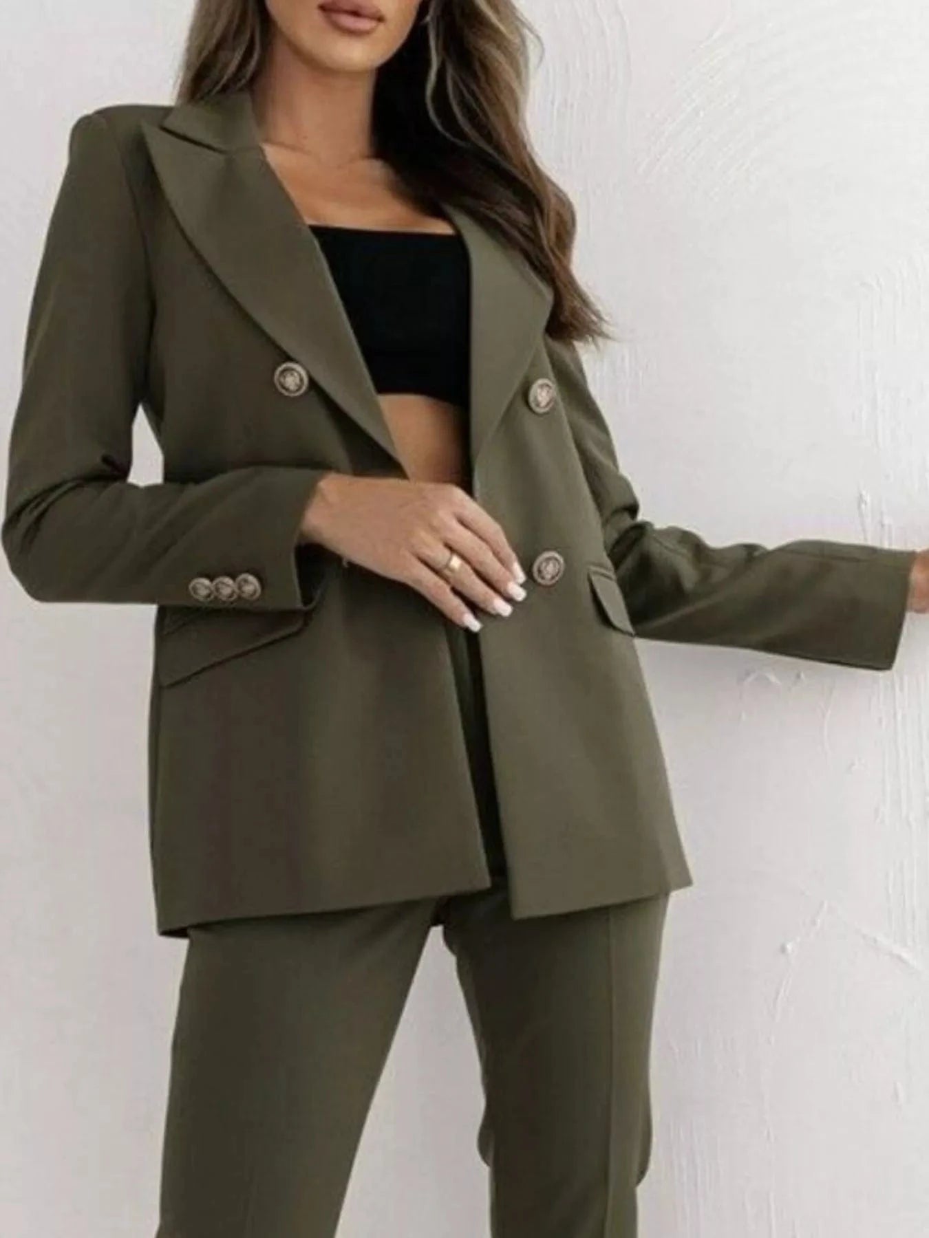 Double-Breasted Lapel Collar Blazer - Fashorio