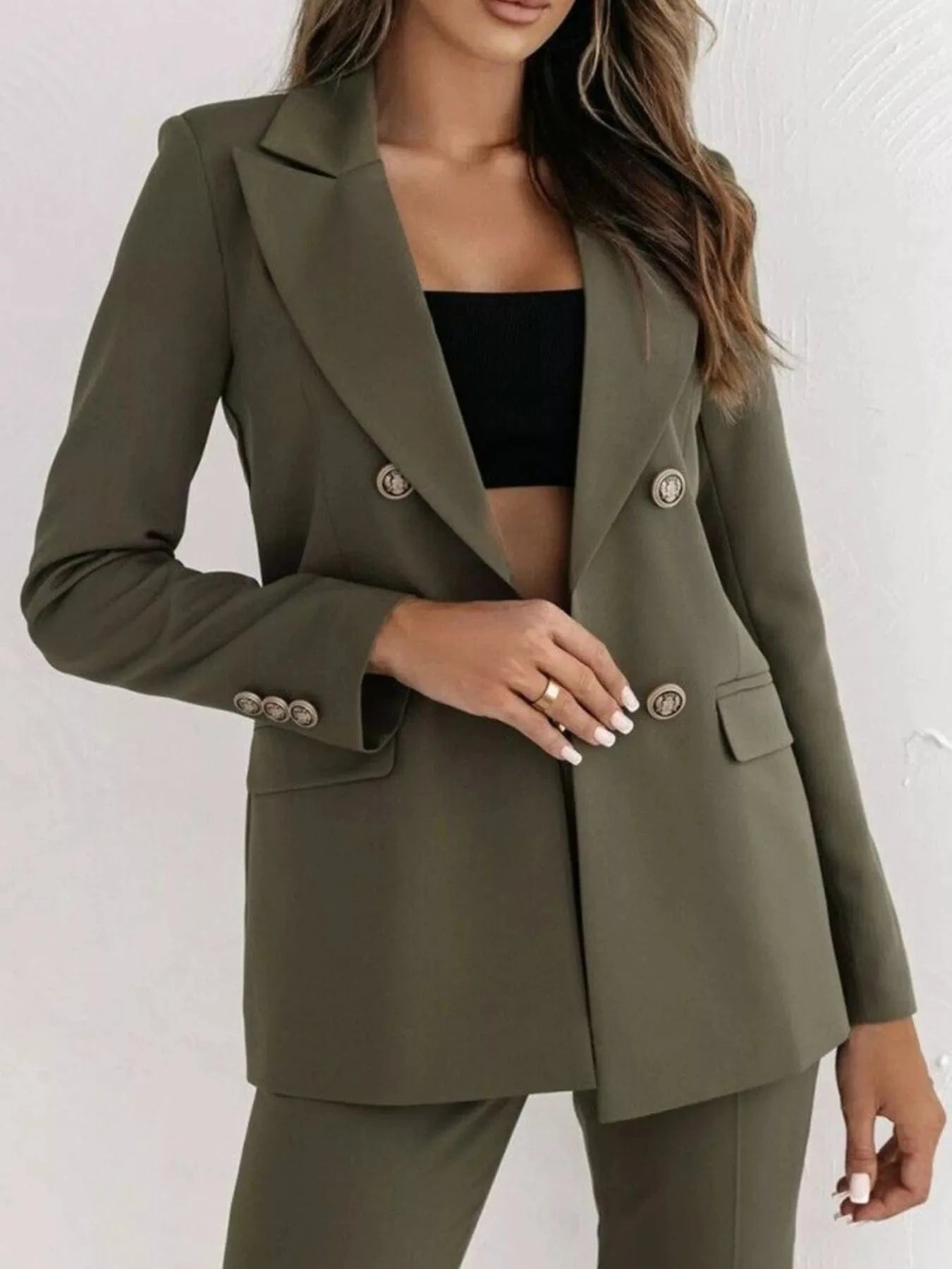 Double-Breasted Lapel Collar Blazer - Fashorio