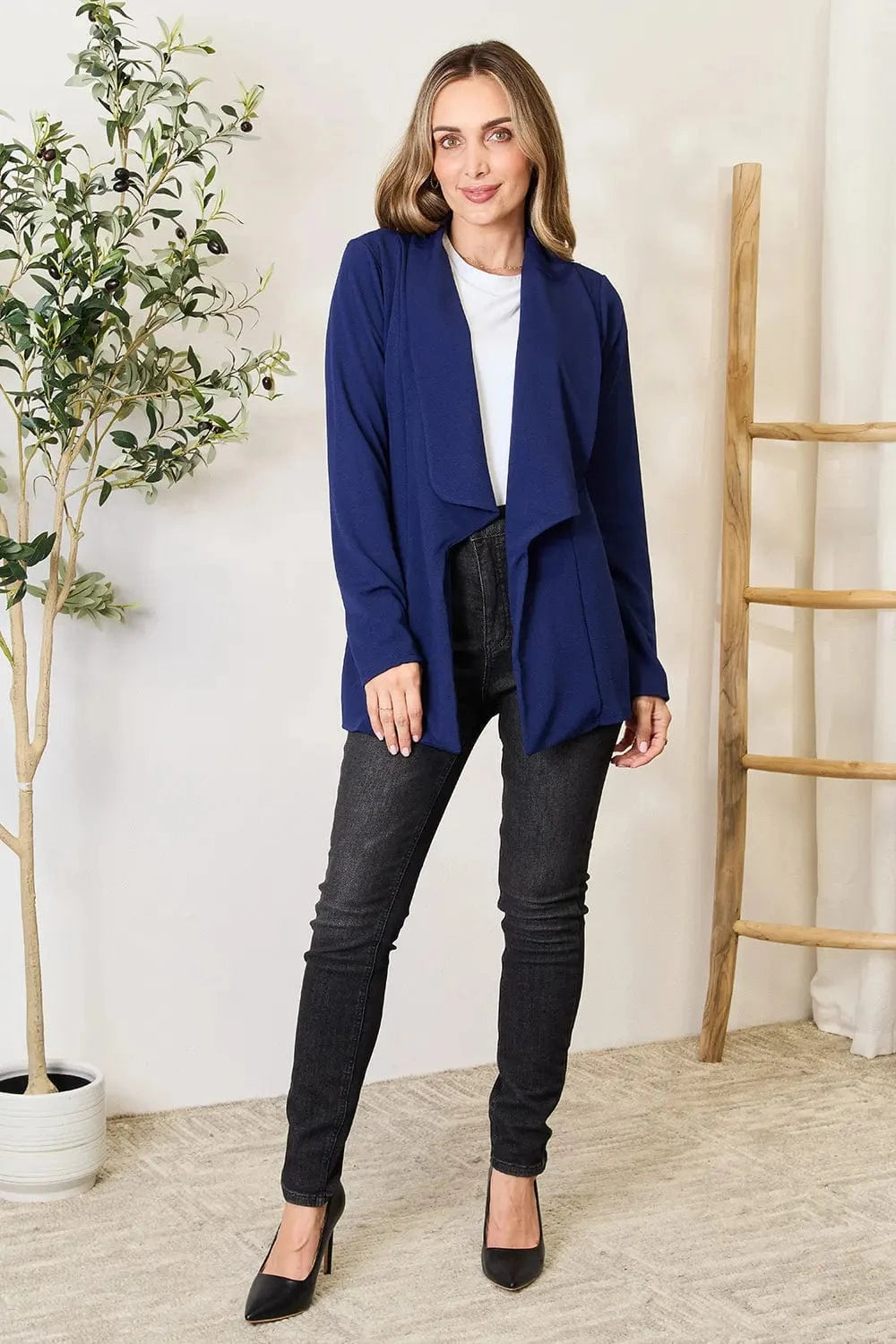 Heimish Full Size Statement Neck Open Front Blazer - Fashorio