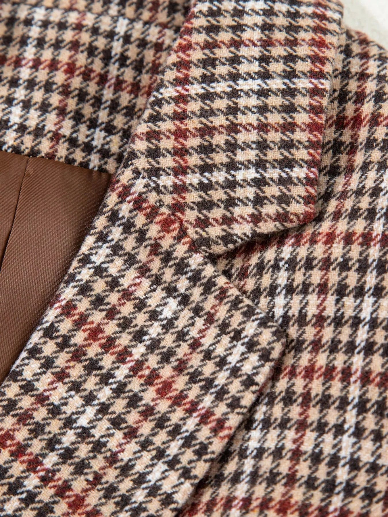 Houndstooth Lapel Collar Blazer - Fashorio