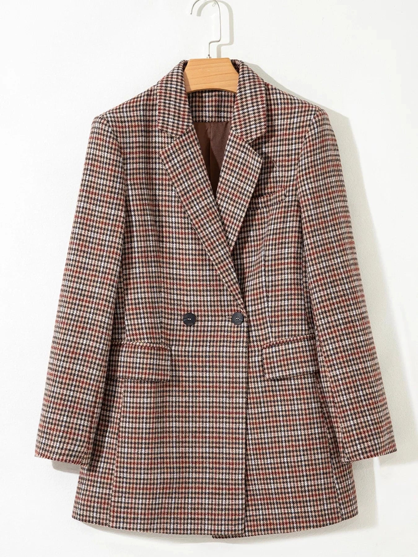 Houndstooth Lapel Collar Blazer - Fashorio