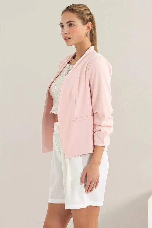 HYFVE Open Front Ruched Sleeve Blazer - Fashorio