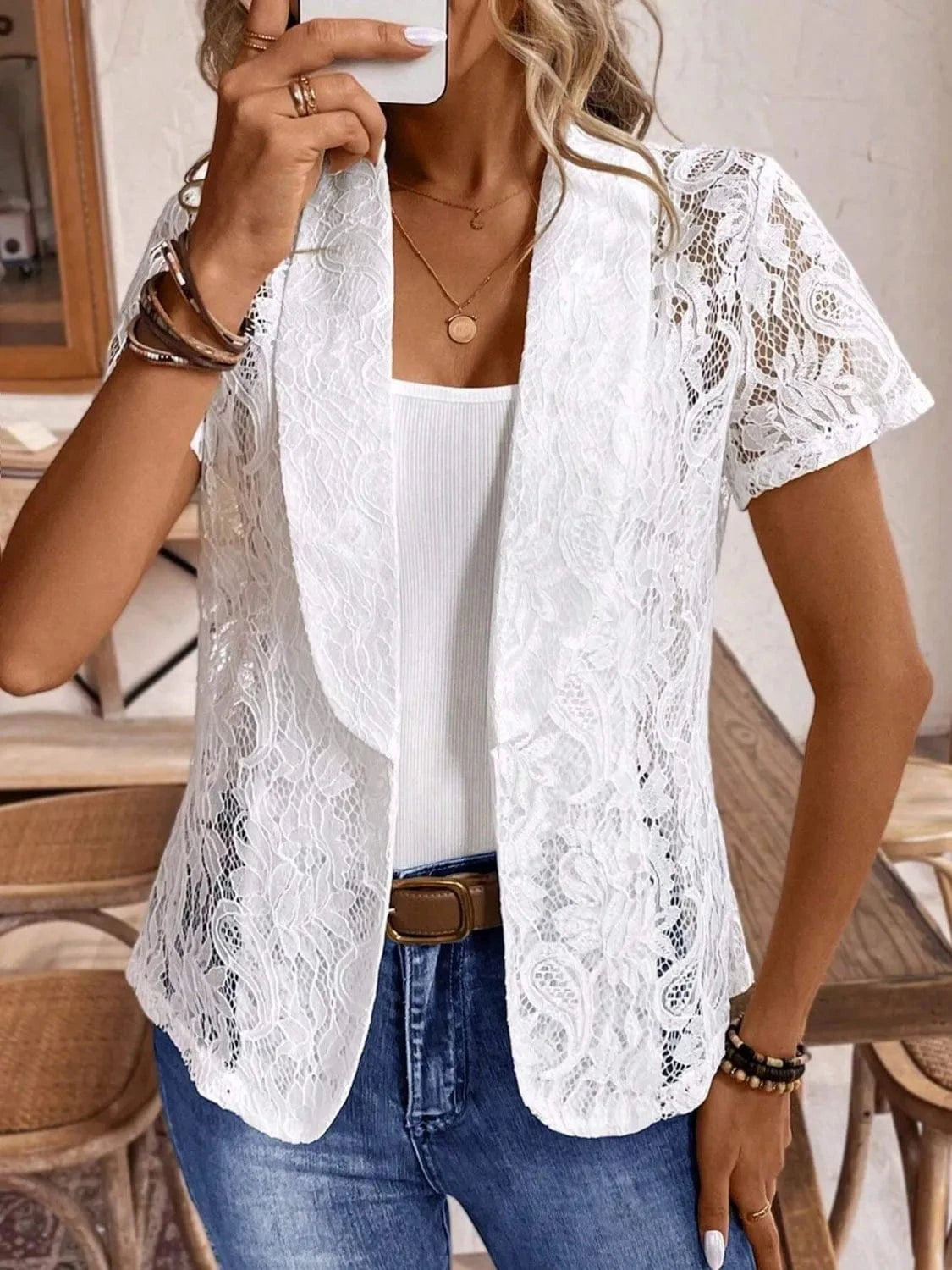 Lapel Collar Lace Blazer - Fashorio