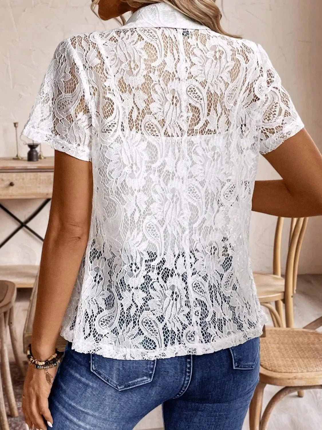 Lapel Collar Lace Blazer - Fashorio