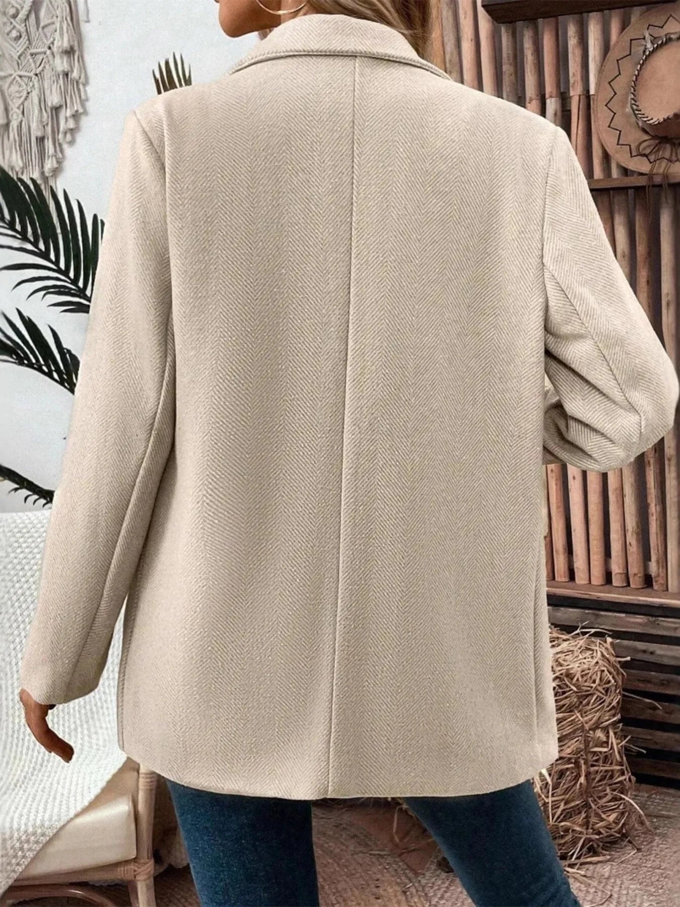 Lapel Collar Long Sleeve Blazer - Fashorio