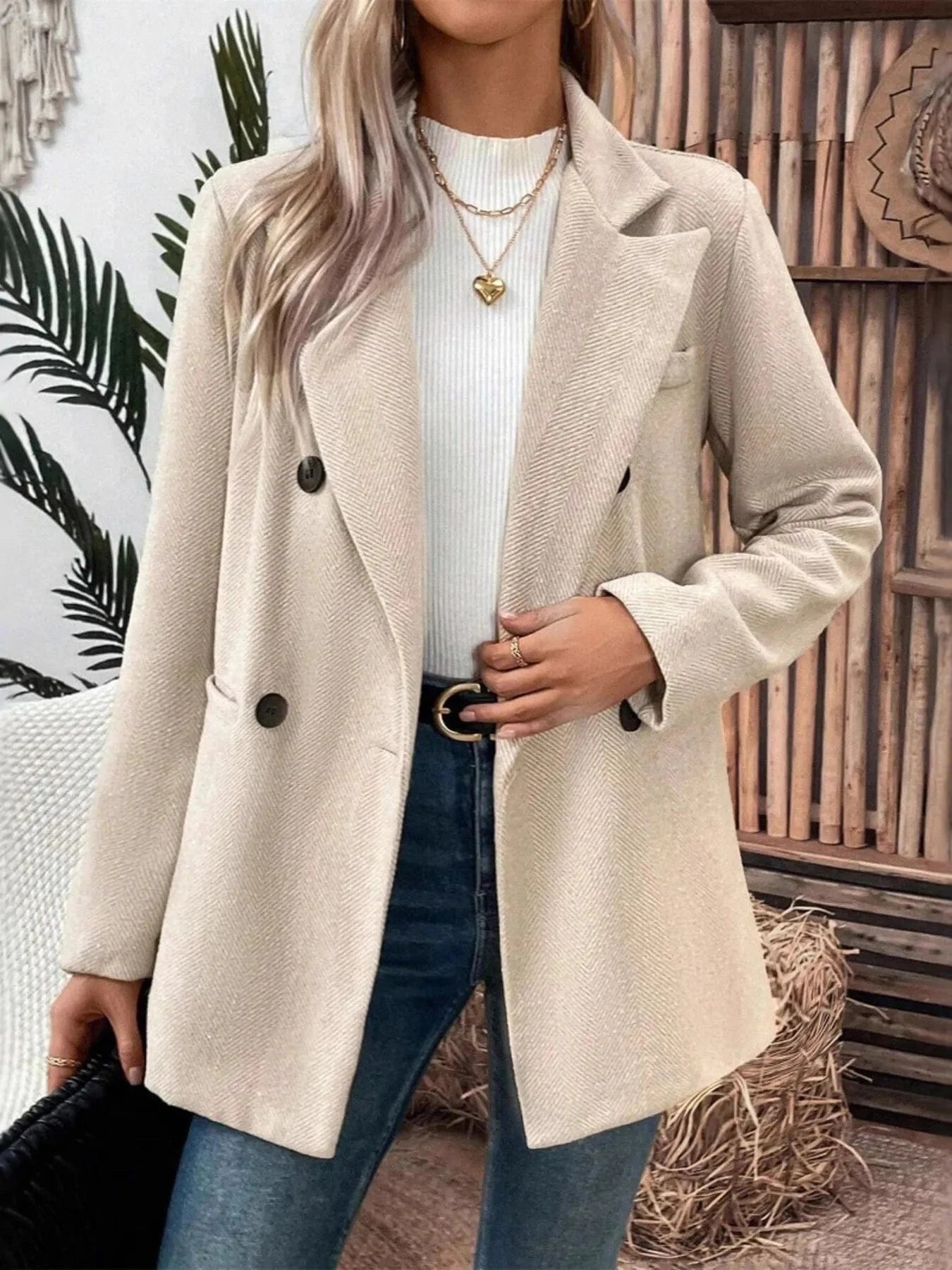 Lapel Collar Long Sleeve Blazer - Fashorio