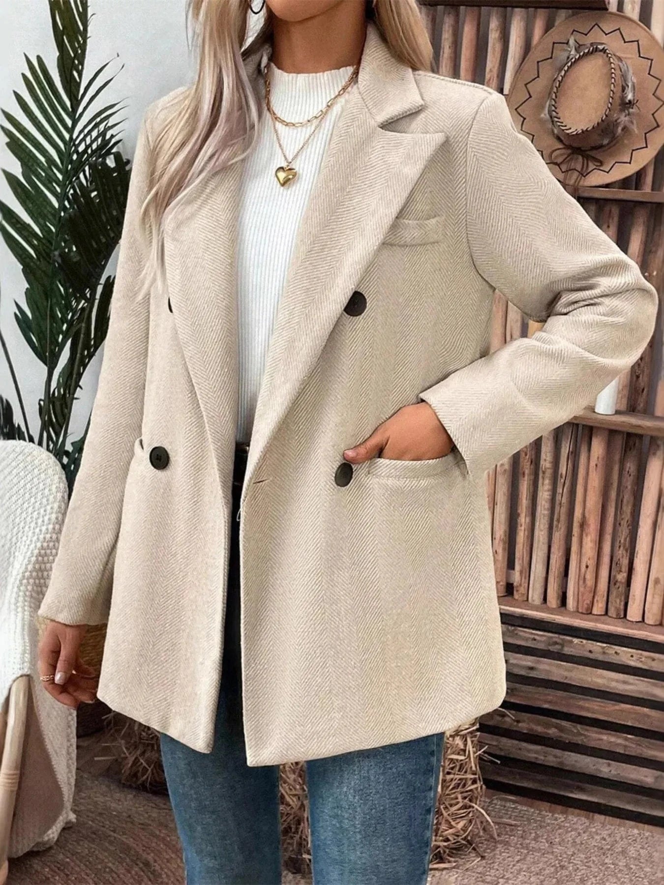 Lapel Collar Long Sleeve Blazer - Fashorio