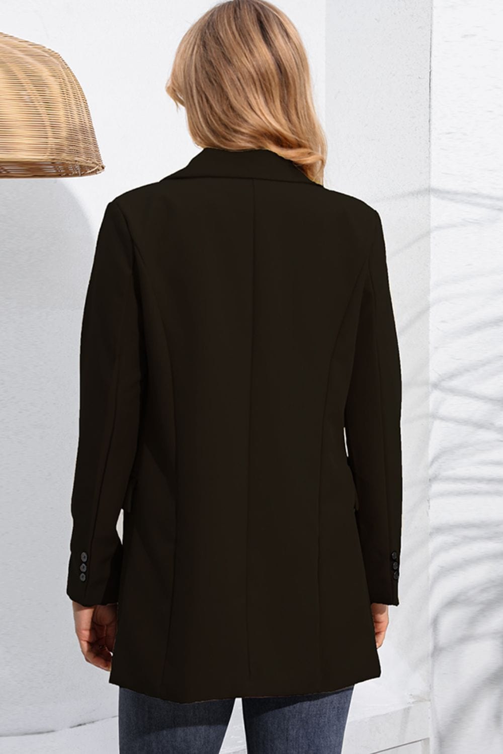 Lapel Neck Long Sleeve Blazer with Pockets - Fashorio