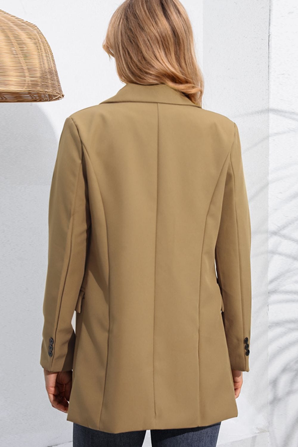 Lapel Neck Long Sleeve Blazer with Pockets - Fashorio