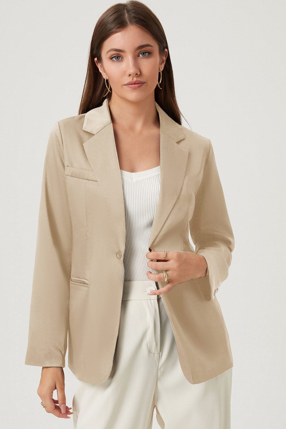 Long Sleeve Lapel Collar Blazer - Fashorio