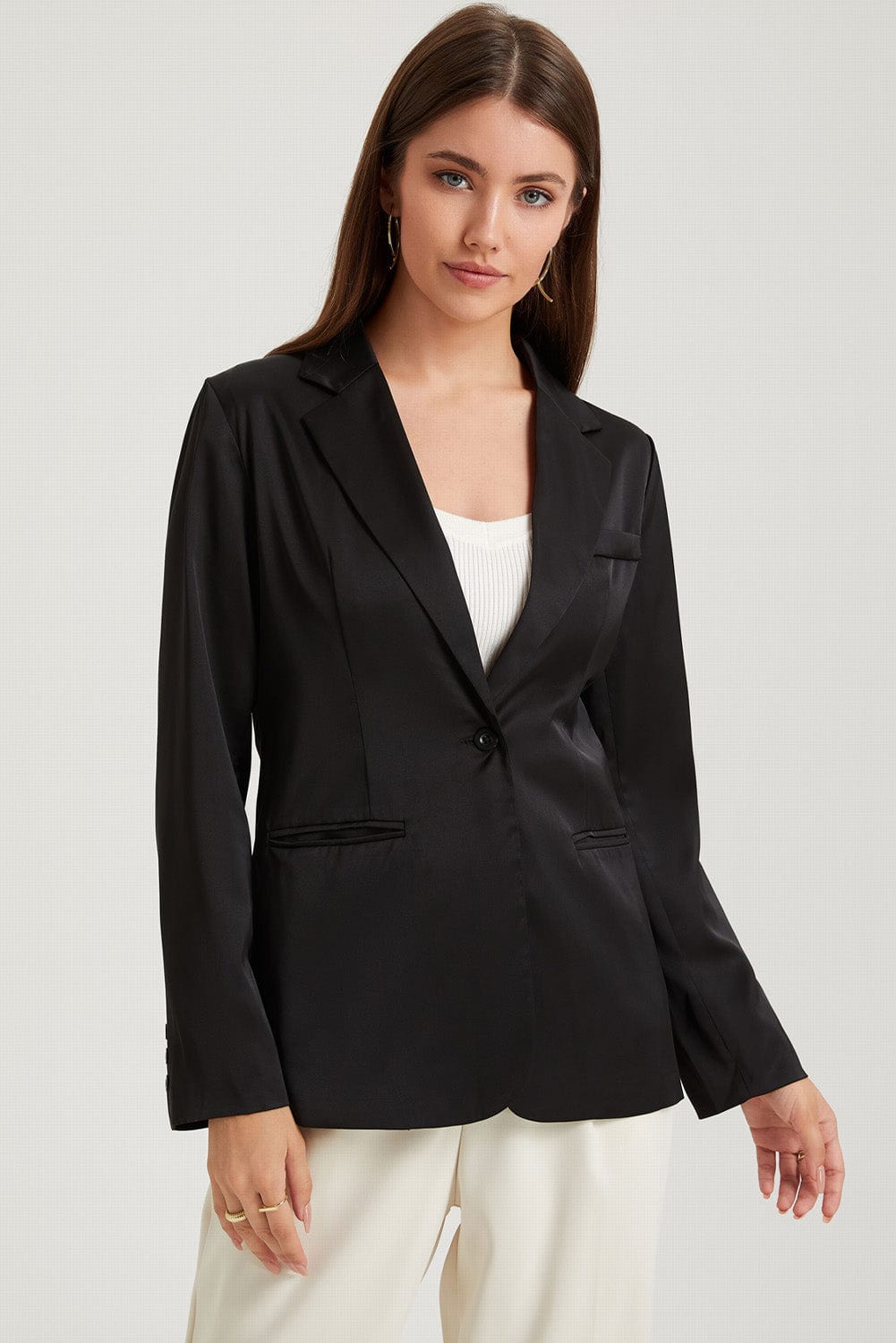 Long Sleeve Lapel Collar Blazer - Fashorio
