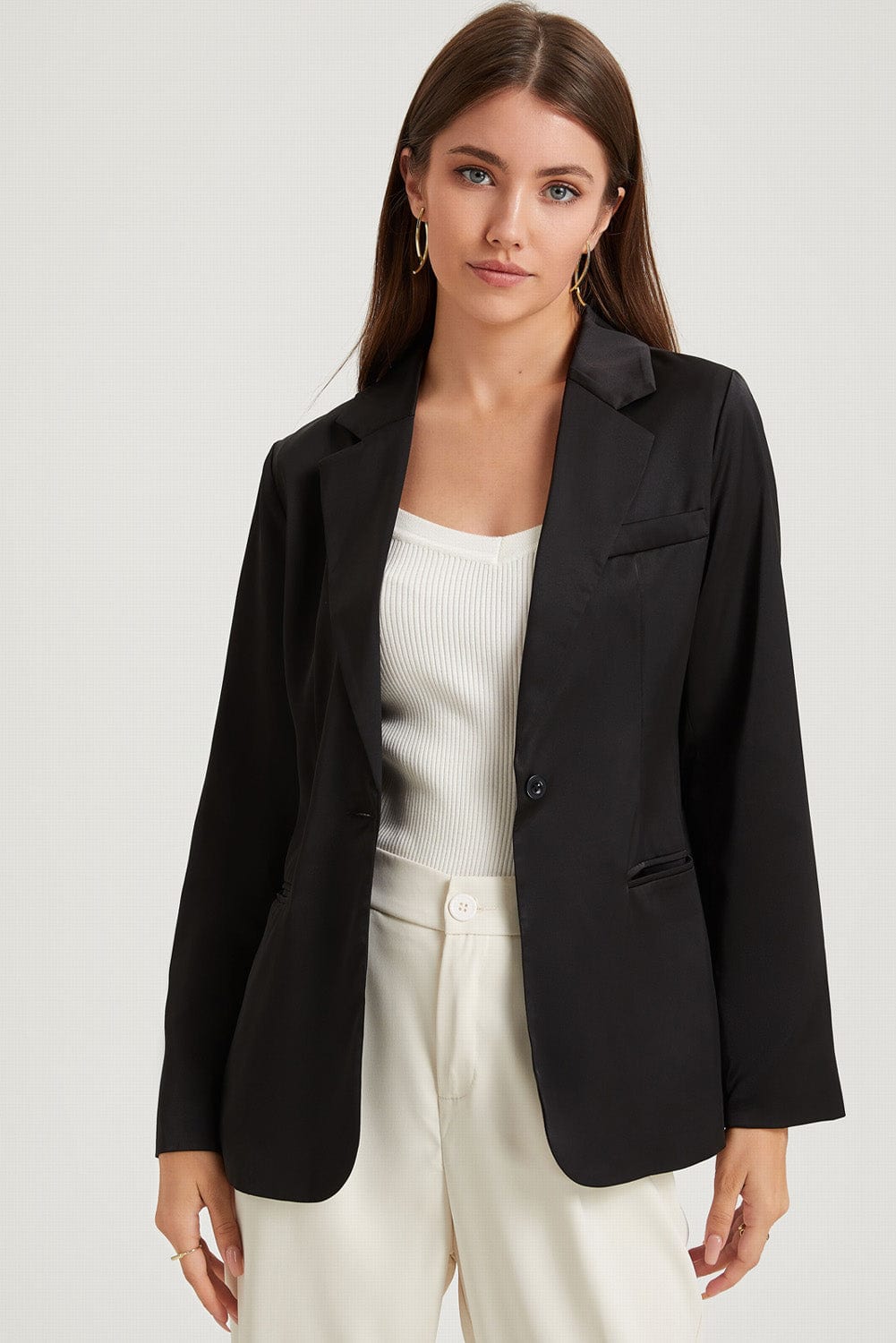 Long Sleeve Lapel Collar Blazer - Fashorio