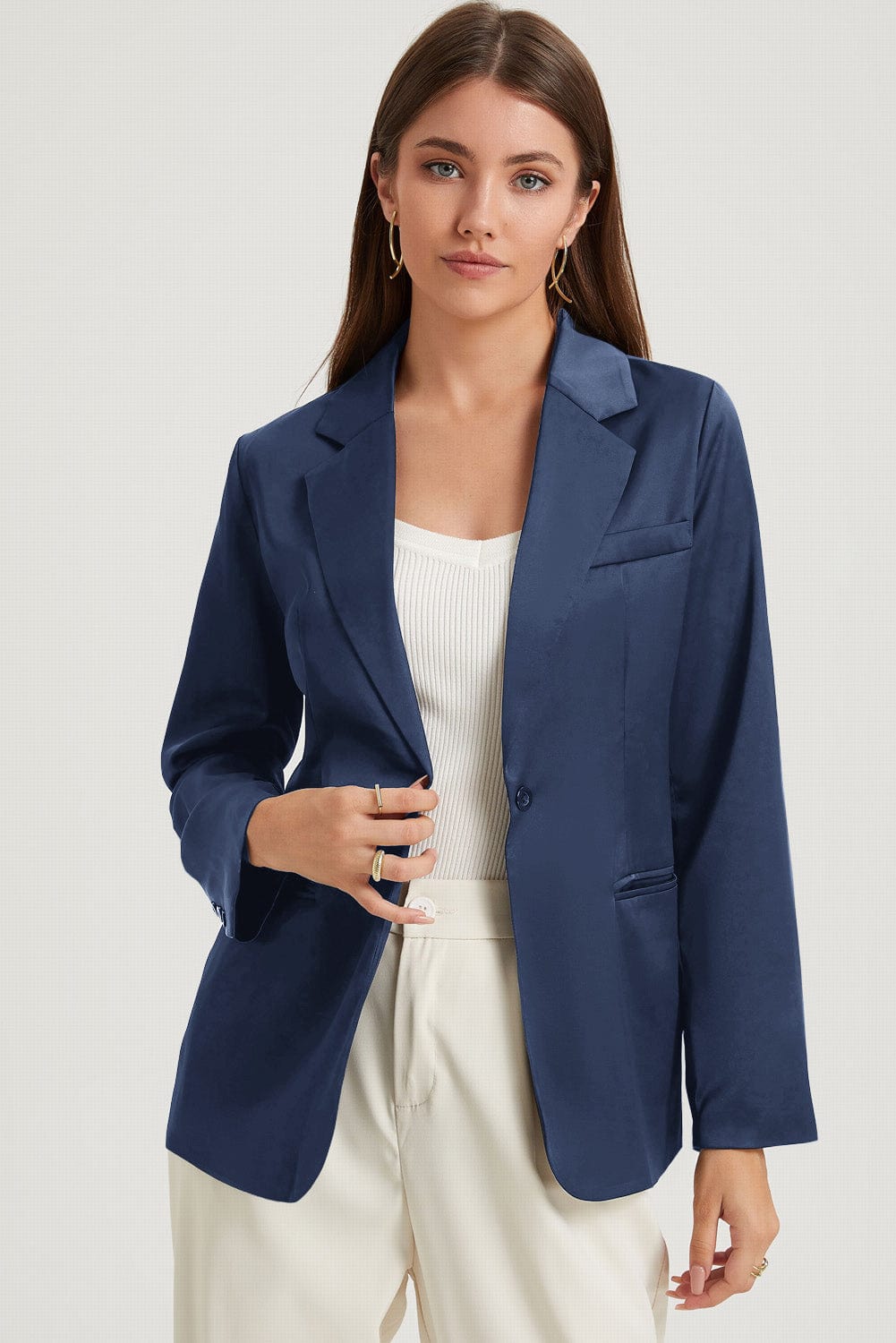 Long Sleeve Lapel Collar Blazer - Fashorio