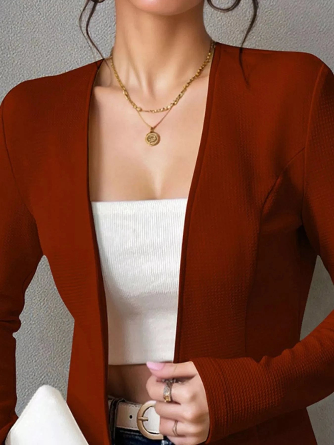 One Button Long Sleeve Blazer - Fashorio