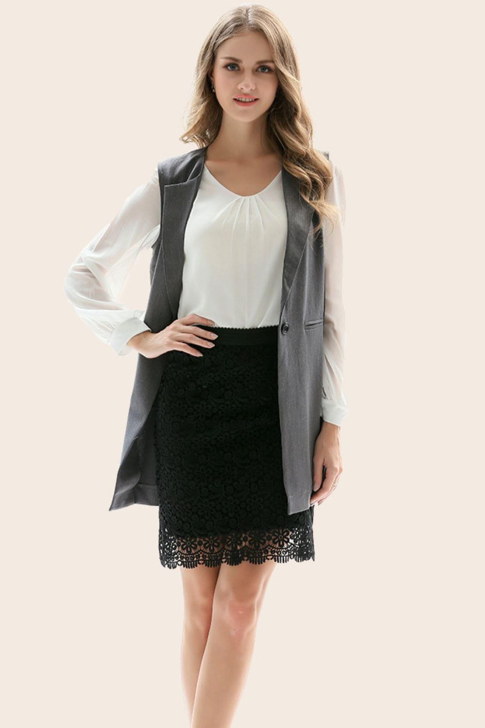 One-Button Sleeveless Longline Blazer - Fashorio