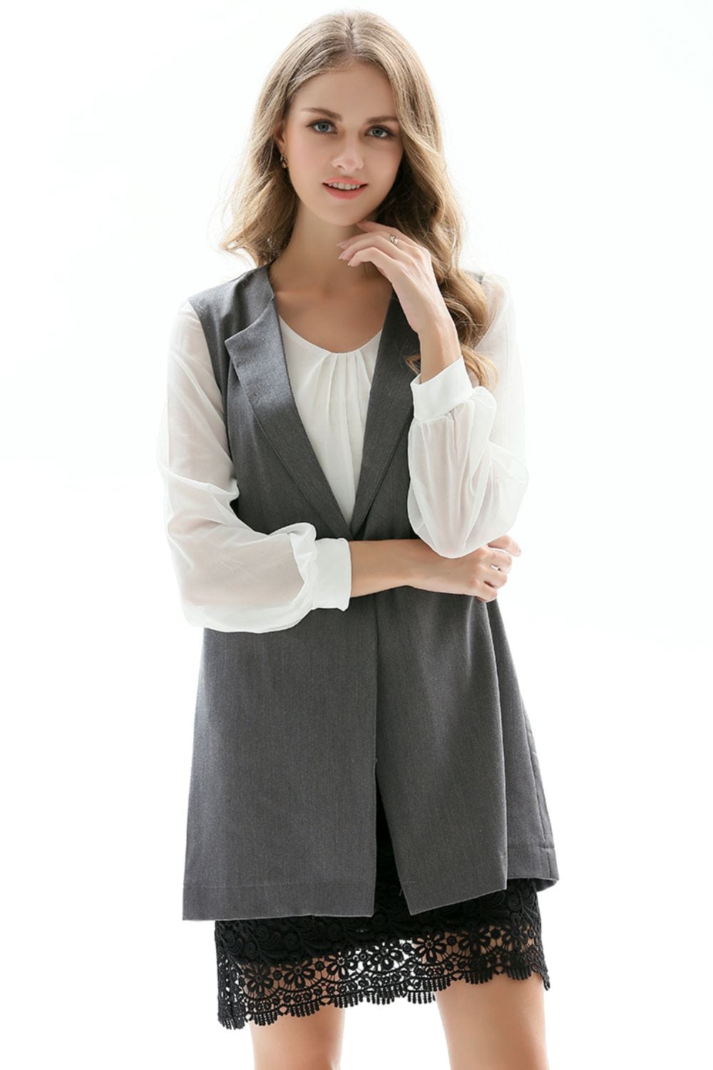 One-Button Sleeveless Longline Blazer - Fashorio