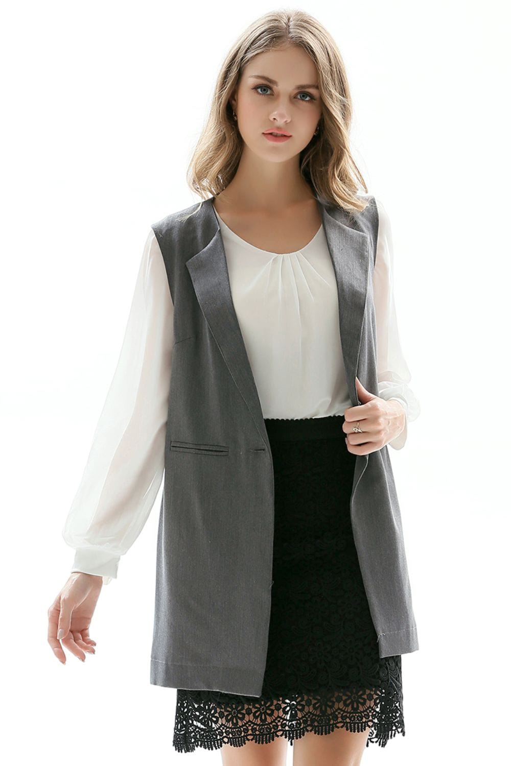 One-Button Sleeveless Longline Blazer - Fashorio