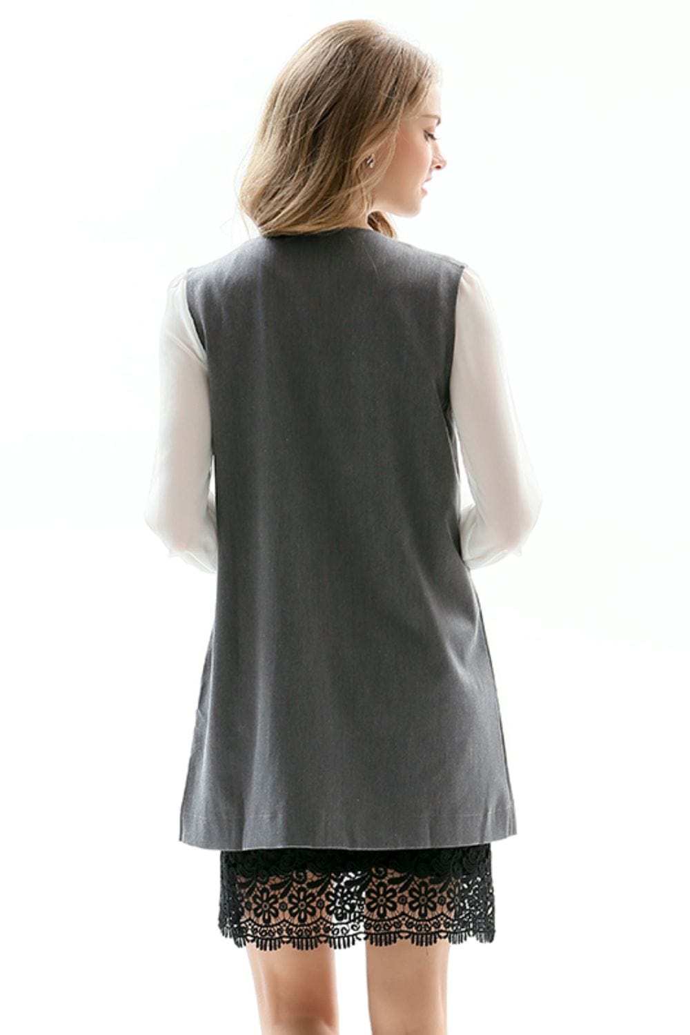 One-Button Sleeveless Longline Blazer - Fashorio