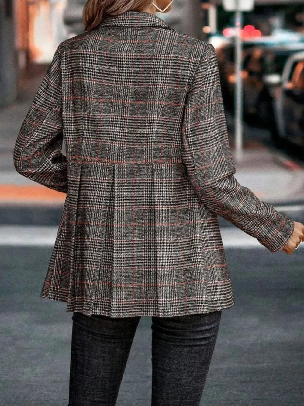 Plaid Button Up Lapel Collar Blazer - Fashorio