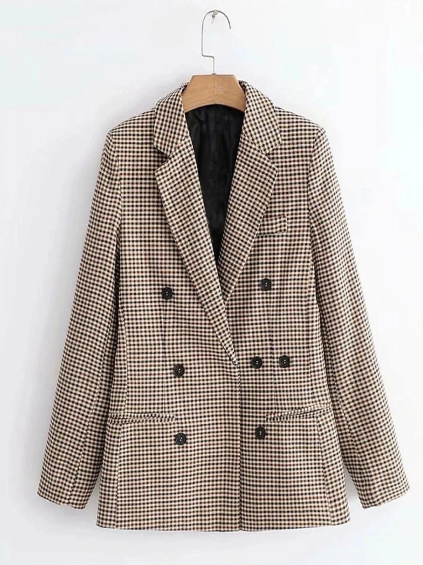 Plaid Lapel Collar Long Sleeve Blazer - Fashorio