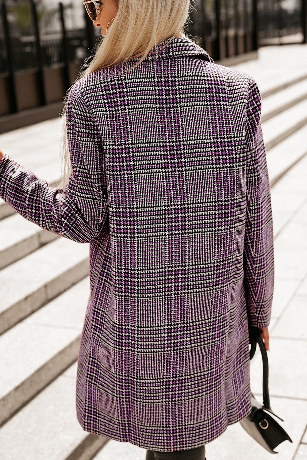 Plaid Lapel Collar Longline Blazer - Fashorio