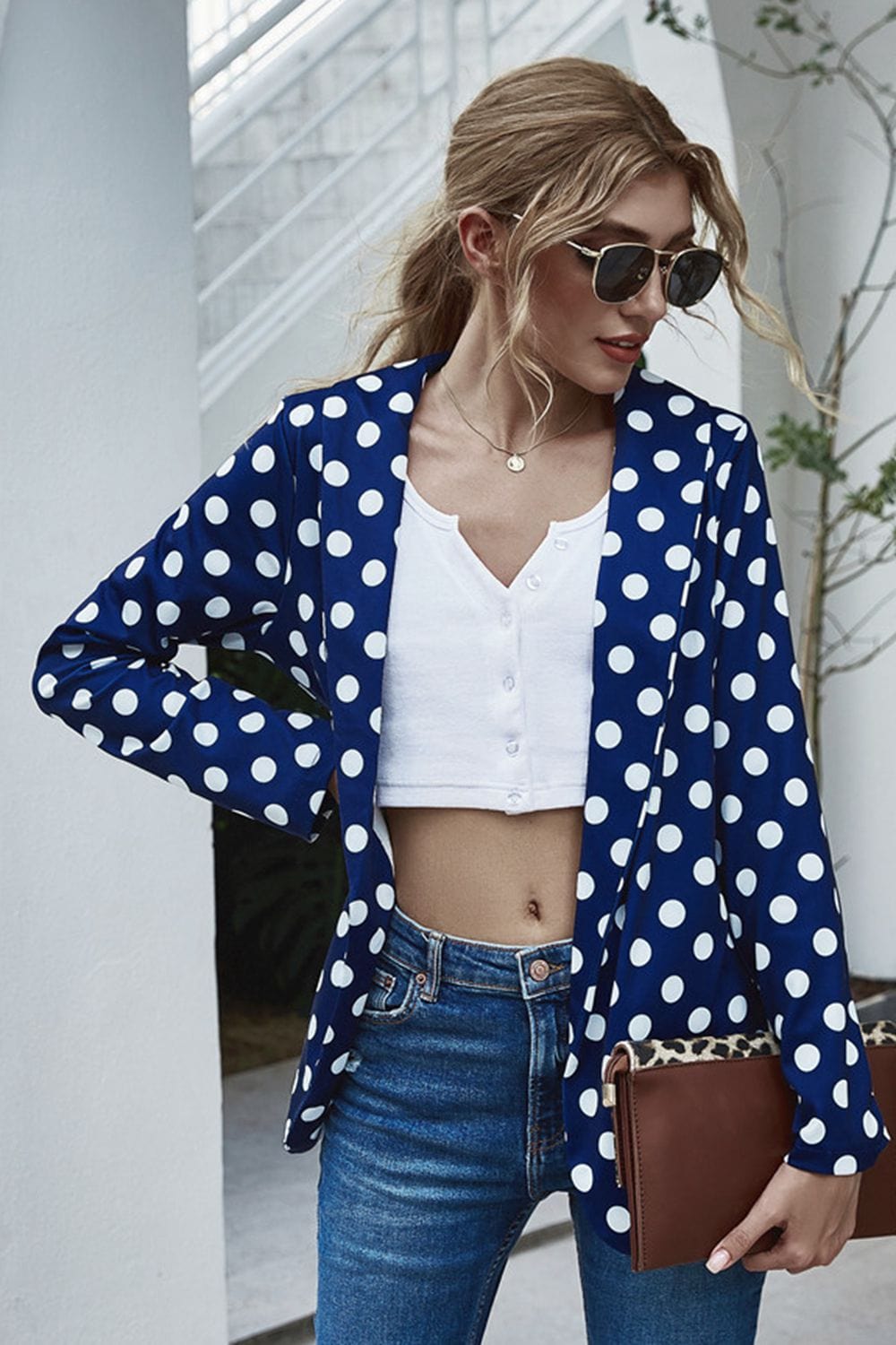 Polka Dot Long Sleeve Blazer - Fashorio