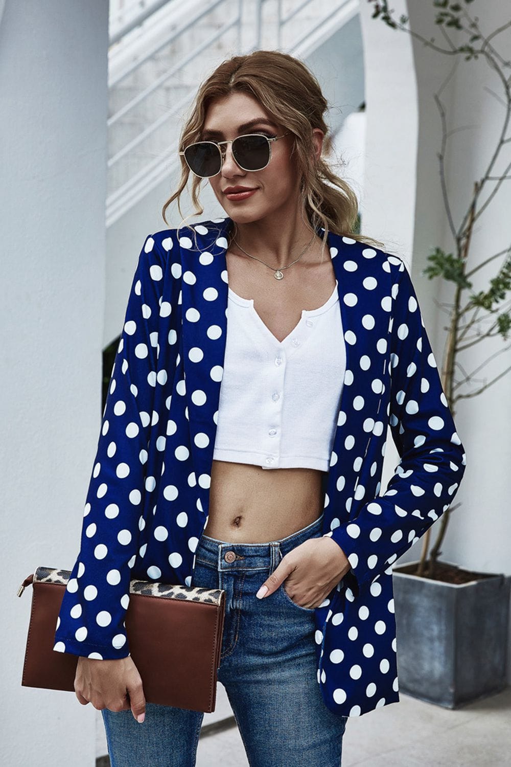 Polka Dot Long Sleeve Blazer - Fashorio