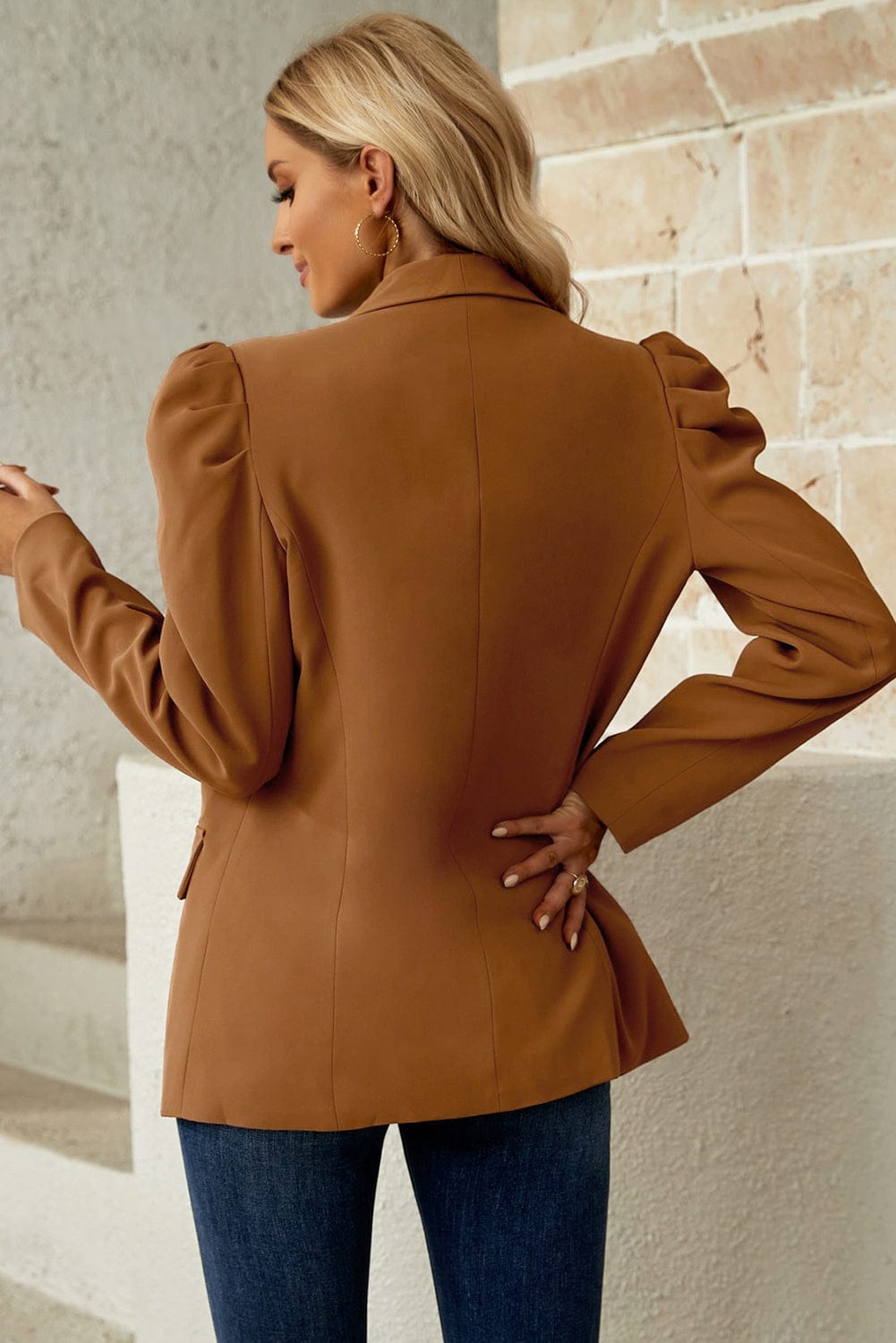 Puff Sleeve Shawl Collar Blazer - Fashorio