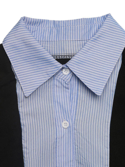 Striped Collar Long Sleeve Fake Two-Piece Blazer - Fashorio