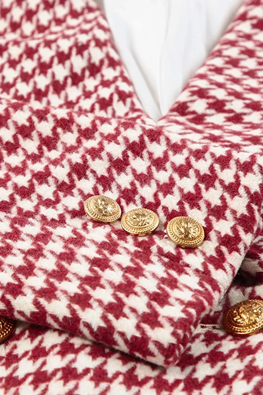 Women’s Houndstooth Double-Breasted Blazer with Classic Collar - Fashorio